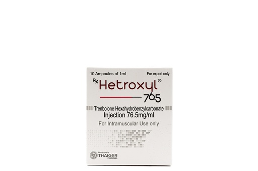 [0030009] Hetroxyl-76.5  - Trenbolone hexahydrobenzylcarbonate - 76.5 MG/ML - 10 X 1 ML AMPULE - Thaiger Pharma